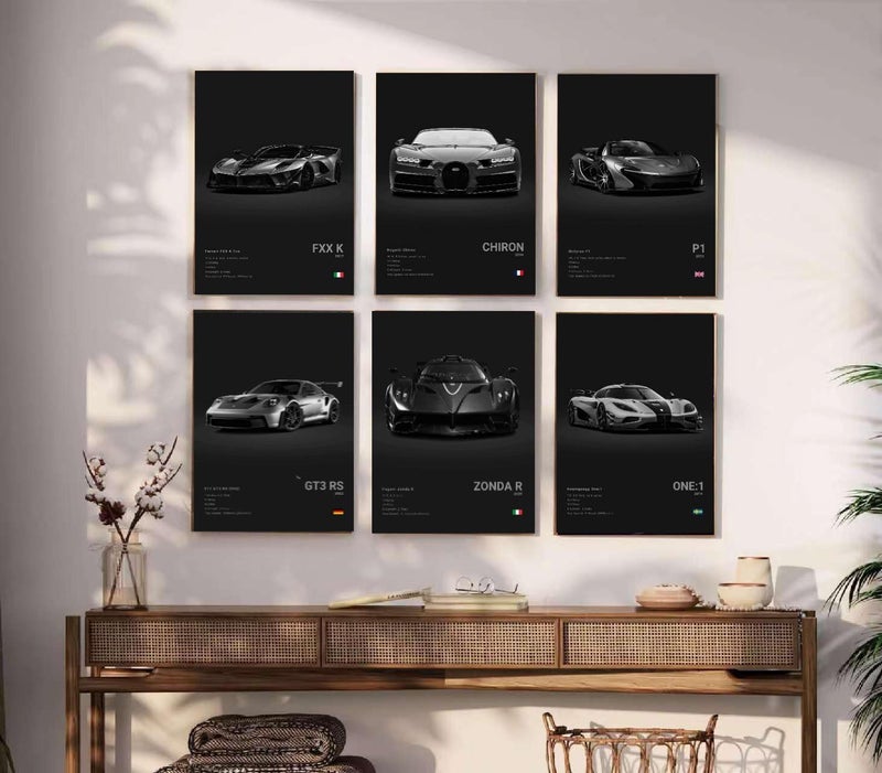 Dujoi Super Car Poster Racing Car Wall Art For Home Decor Car Prints For Walls FXXK CHIRON P1 911GT3 RS ZONDA R ONE:1 Cardstock Posters Set Of 6(Unframe 8x12inch) - Image 3