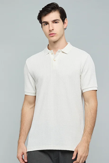 أر أند بي Textured Polo T-Shirt with Short Sleeves