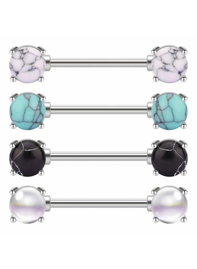 JFORYOU 14G 316L Surgical Steel Nipple Rings Barbell Nipple Bar Piercing Jewelry for Women Double Front Facing Gem Synthesis Marble Stone Opal and CZ Top Design 16mm - Image 1