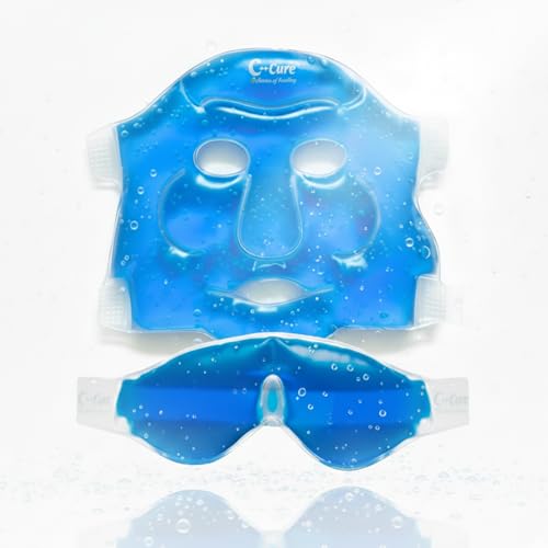C-Cure Ice Face Mask & Eye Gel Mask Combo | Cooling Therapy Kit for Face & Eyes with Adjustable Strap | Reusable Cold Gel Masks for Relaxation, Skincare & Daily Use | Men & Women - Blue - Image 1