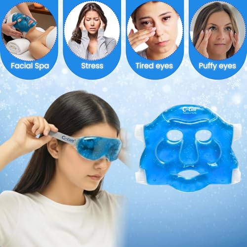 C-Cure Ice Face Mask & Eye Gel Mask Combo | Cooling Therapy Kit for Face & Eyes with Adjustable Strap | Reusable Cold Gel Masks for Relaxation, Skincare & Daily Use | Men & Women - Blue - Image 4