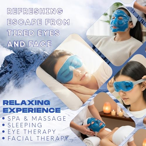C-Cure Ice Face Mask & Eye Gel Mask Combo | Cooling Therapy Kit for Face & Eyes with Adjustable Strap | Reusable Cold Gel Masks for Relaxation, Skincare & Daily Use | Men & Women - Blue - Image 2