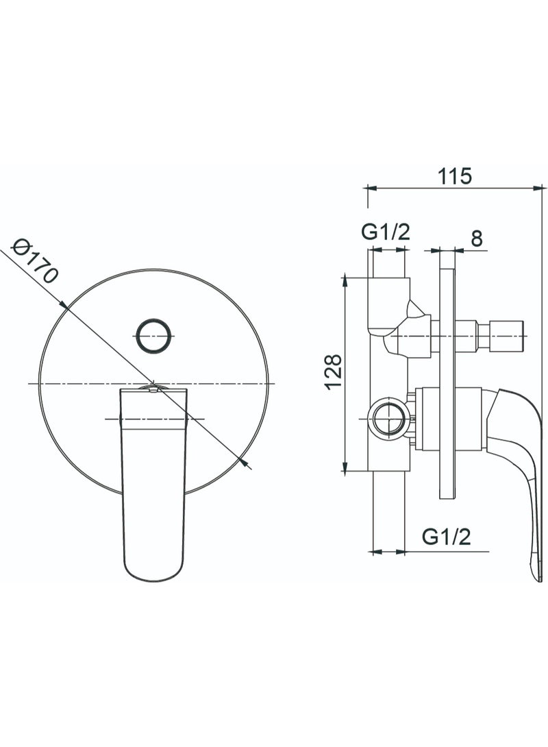HESANIT Elite Concealed Bath Shower Mixer with Diverter S7009-1C, Premium Chrome Finish, Single Lever Wall Mounted Mixer - Image 3
