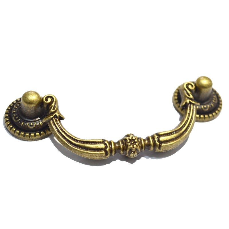SMY 4 PCS Vintage Pulls Bronze Drawer Handles Antique Knobs Decorative Floral Ring Hardware for Furniture Cabinet Cupboard Dresser (Length:4-3/4", Height:1-3/4", Mounting Hole Space:3-1/2") - Image 2