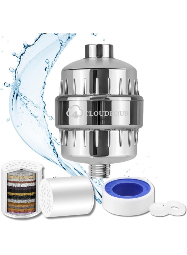 Cloudfour 18 Stage Shower Filter with 2 Cartridges, High Output Universal Shower Head Filter for Hard Water Removes Chlorine, Sediments & Impurities, Purifies Water Reduces Dry Itchy Skin & Hair Fall - Image 1