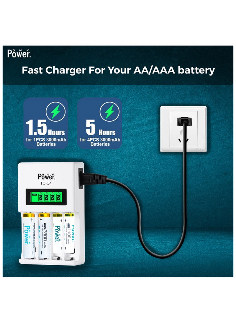 DMK Power 4pcs AAA 1.2V 1100mAh High Capacity Rechargeable Batteries and TC-Q4 AAA AA Four Slot Independent Intelligent Quick LCD Charger for Ni-MH/Ni-CD Rechargeable Batteries with 3pin UK Plug Cable - Image 5