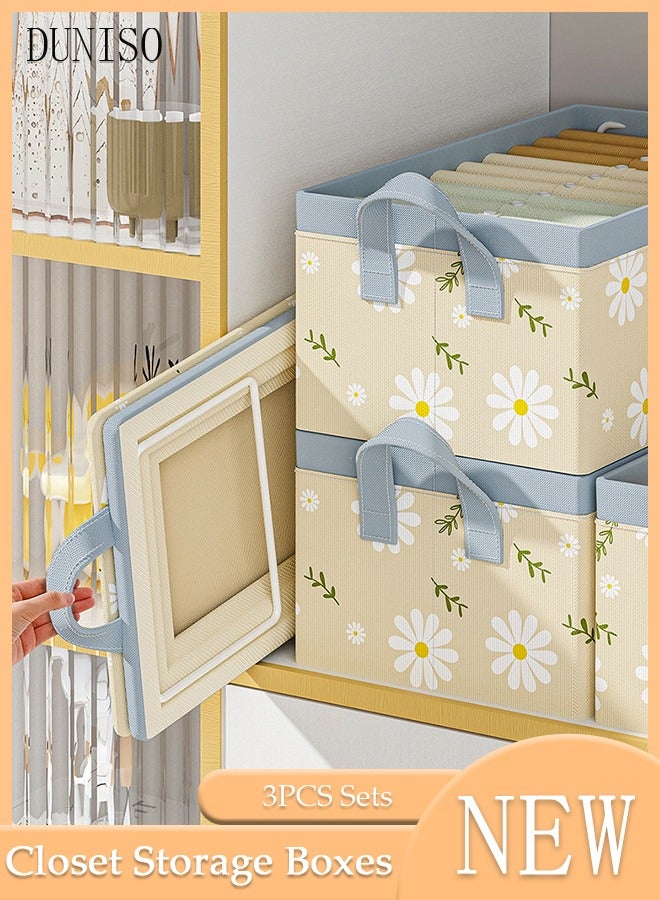 DUNISO 3 Pcs Fabric Storage Boxes Large Capacity Foldable Storage Baskets for Home Fabric Storage Bins with Handles Clothes Organizers Boxes - Image 1