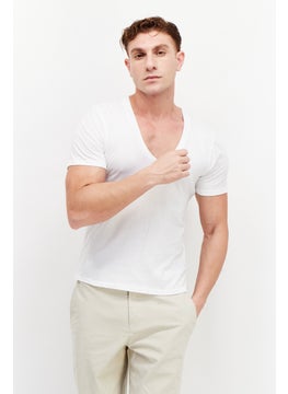 YOTO Men 2Pcs V-Neck Short Sleeve Solid T-Shirt, White  - Image 1
