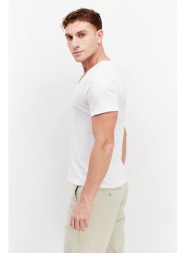 YOTO Men 2Pcs V-Neck Short Sleeve Solid T-Shirt, White  - Image 2