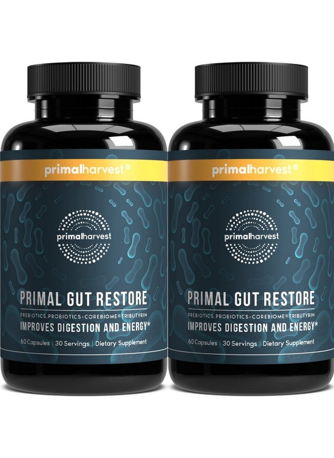 Primal Harvest Primal Harvest 2 Pack, Restore for Gut Health, Primal Gut Restore w/POSTbiotics, PREbiotics and PRObiotics for Women and Men, 60 CT - Digestion, Colon Cleanse, Helps Leaky Gut Repair  - Image 1