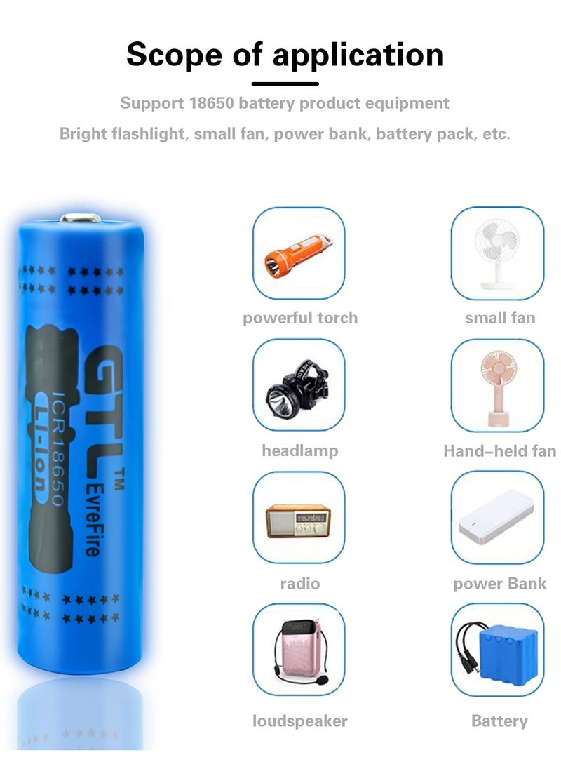 Generic - 2 Pcs/Pack 3.7V 18650 12000mAH Li-ion Rechargeable Battery for Flashlight Torch,Electric Tools,Remote Control, Mobile Power, Small Fan, Radio, Toys (12000mAH) (Blue) - Image 1
