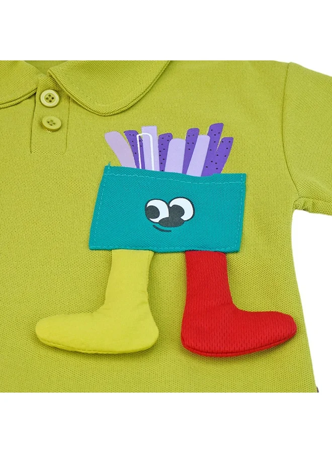 LITTLE SURPRISE BOX Green French Fries Themed 2 Pcs Shorts Set For Toddlers And Kids