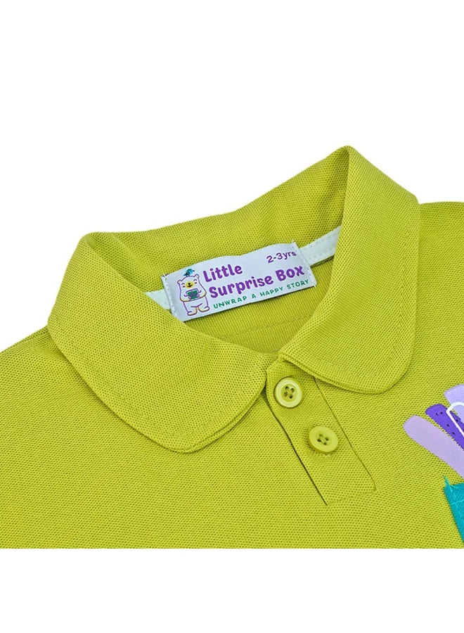 LITTLE SURPRISE BOX Green French Fries Themed 2 Pcs Shorts Set For Toddlers And Kids