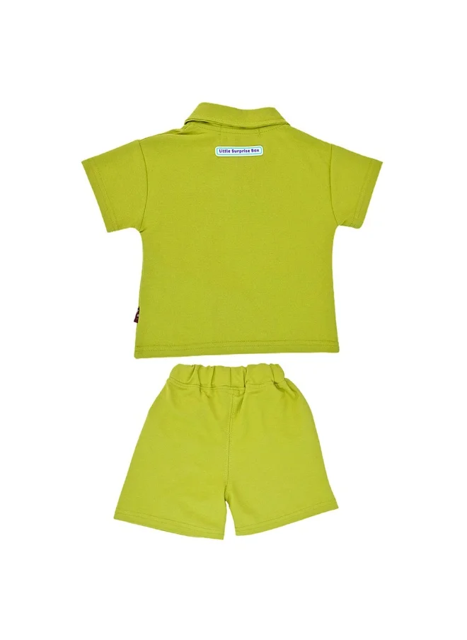 LITTLE SURPRISE BOX Box Green French Fries Themed 2 Pcs Shorts Set For Toddlers And Kids-2-3Y