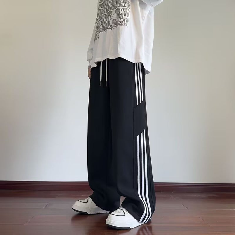 بنطلون كاجوال مخطط للرجال، وصول جديد خريف هونغ كونغ، موضة عصرية، فضفاض، مقاس كبير، بنطلونات ساق مستقيم، مريحة وعصرية، بنطلونات واسعة - Image 1