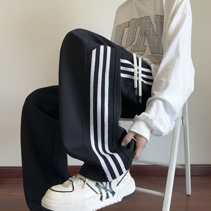 بنطلون كاجوال مخطط للرجال، وصول جديد خريف هونغ كونغ، موضة عصرية، فضفاض، مقاس كبير، بنطلونات ساق مستقيم، مريحة وعصرية، بنطلونات واسعة - Image 4