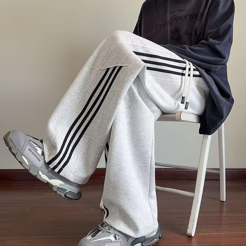 بنطلون كاجوال مخطط للرجال، وصول جديد خريف هونغ كونغ، موضة عصرية، فضفاض، مقاس كبير، بنطلونات ساق مستقيم، مريحة وعصرية، بنطلونات واسعة - Image 5