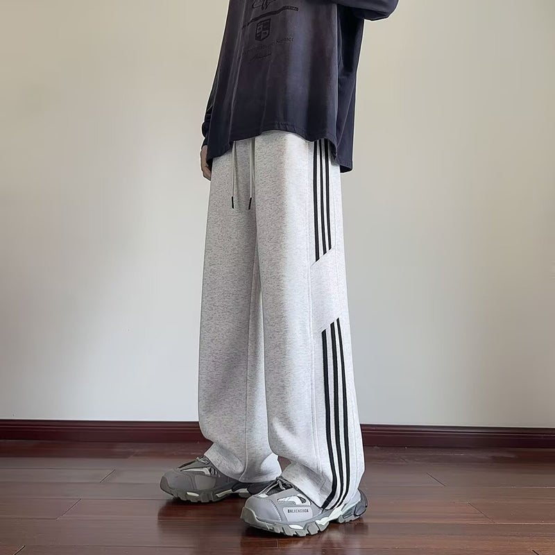 بنطلون كاجوال مخطط للرجال، وصول جديد خريف هونغ كونغ، موضة عصرية، فضفاض، مقاس كبير، بنطلونات ساق مستقيم، مريحة وعصرية، بنطلونات واسعة - Image 3