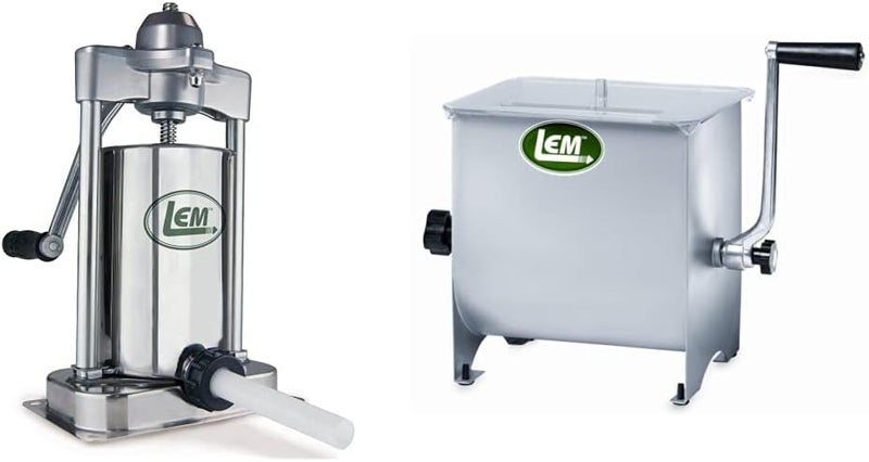 LEM Products Mighty Bite Vertical Stainless Steel 5 Pound Capacity Sausage Stuffer with Plastic Stuffing TubesSilver Stainless Steel Meat Mixer 20lb Capacity Mixer wPlastic Cover - Image 1