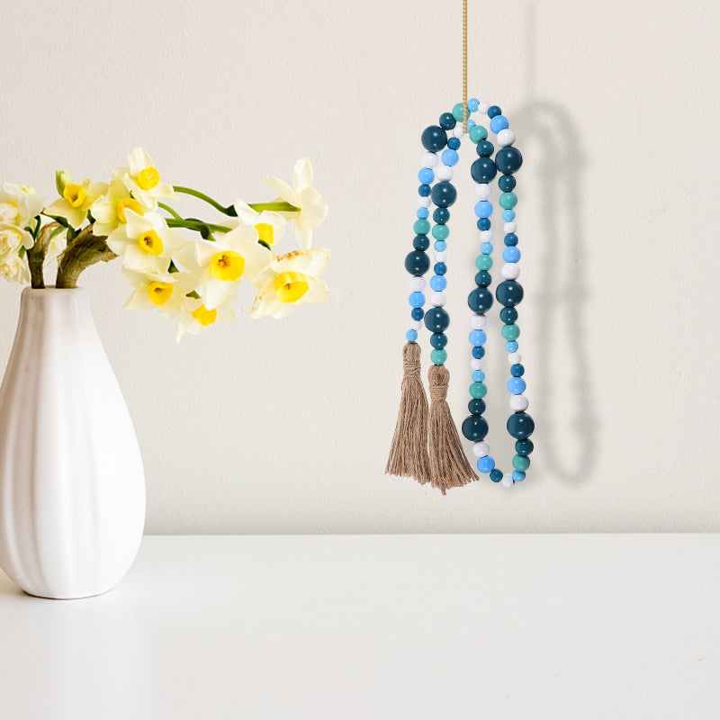 1pc Ocean Breeze Wood Beads Pendant Rope Tassel Hanging Pendant ( ) - Image 2