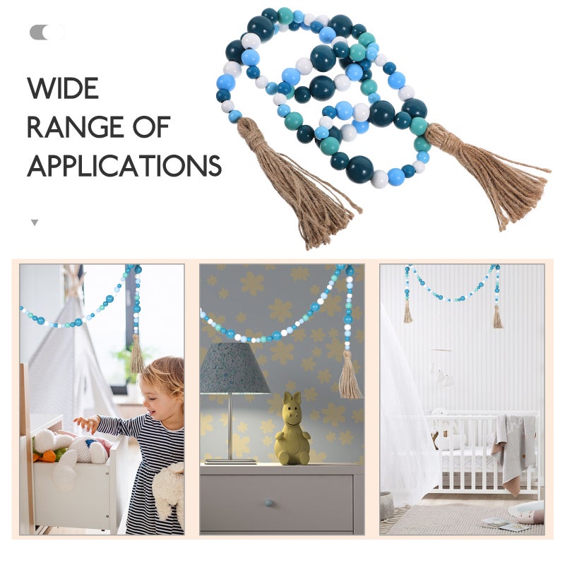 1pc Ocean Breeze Wood Beads Pendant Rope Tassel Hanging Pendant ( ) - Image 3