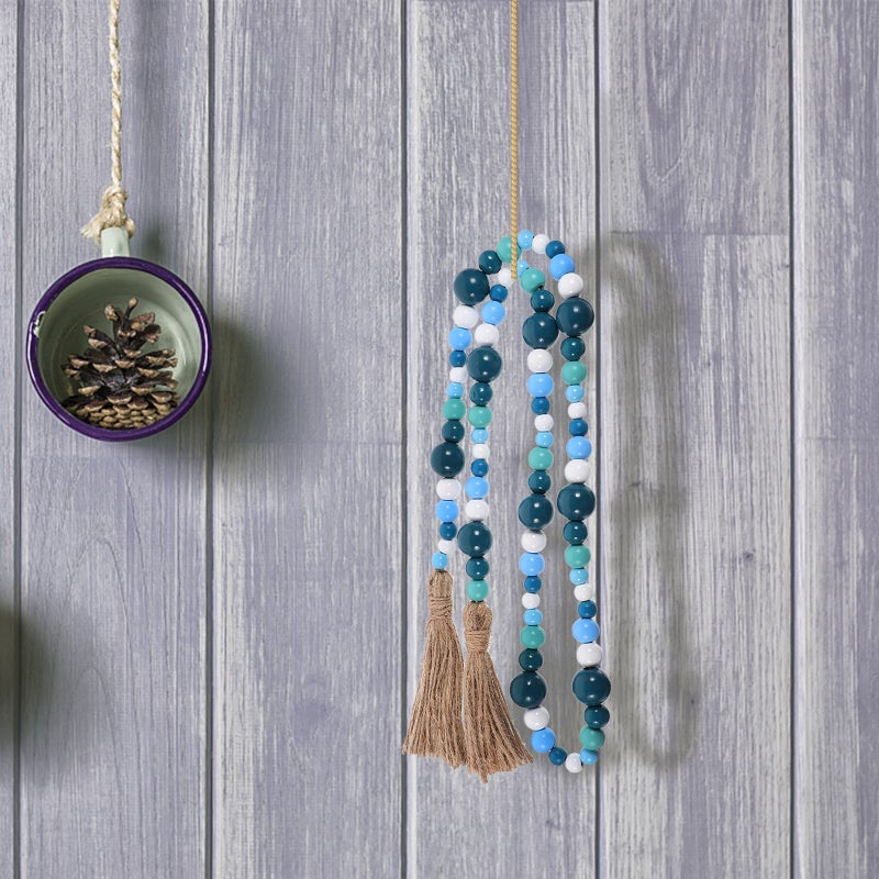 1pc Ocean Breeze Wood Beads Pendant Rope Tassel Hanging Pendant ( ) - Image 4