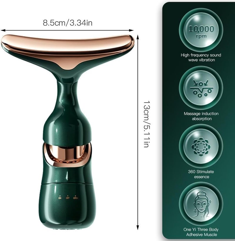 KERMIS Face Slimming and uplift wand Anti Wrinkles 3in1 Beauty Massager for Face Neck Eyes Thermal and Vibration Technologies for Skin Care Glowing Smooth and Tightening Skin Green - Image 2