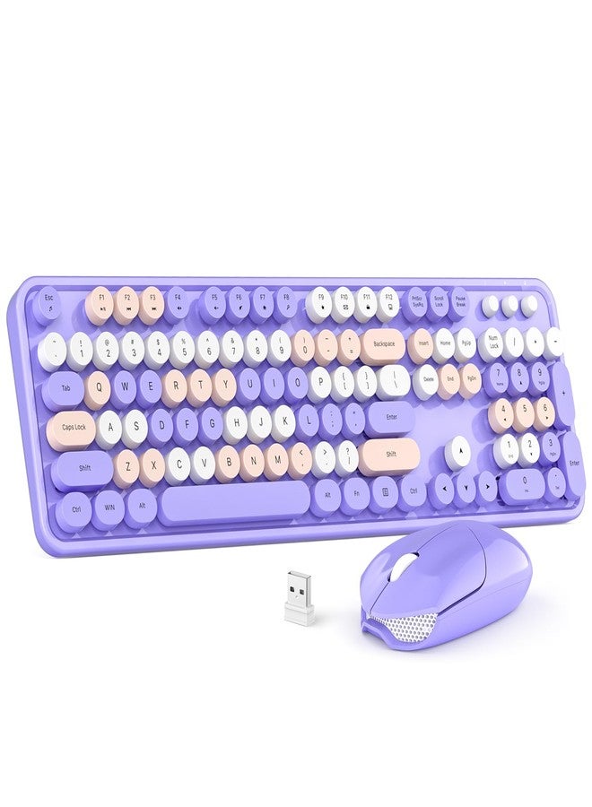 MOWUX Wireless Keyboard and Mouse Combo, Colorful Computer Full Size 2.4G Plug and Play Wireless Typewriter Keyboard and Mouse Set for Windows, Computer, Desktop, PC, Notebook (Purple Colorful) - Image 1