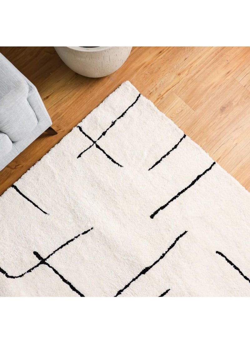 DANUBE HOME Linea Tuftted Shaggy Rugs Rug  Polyester Area Rug Floor Covering L350xW250cm-White Black  - Image 1