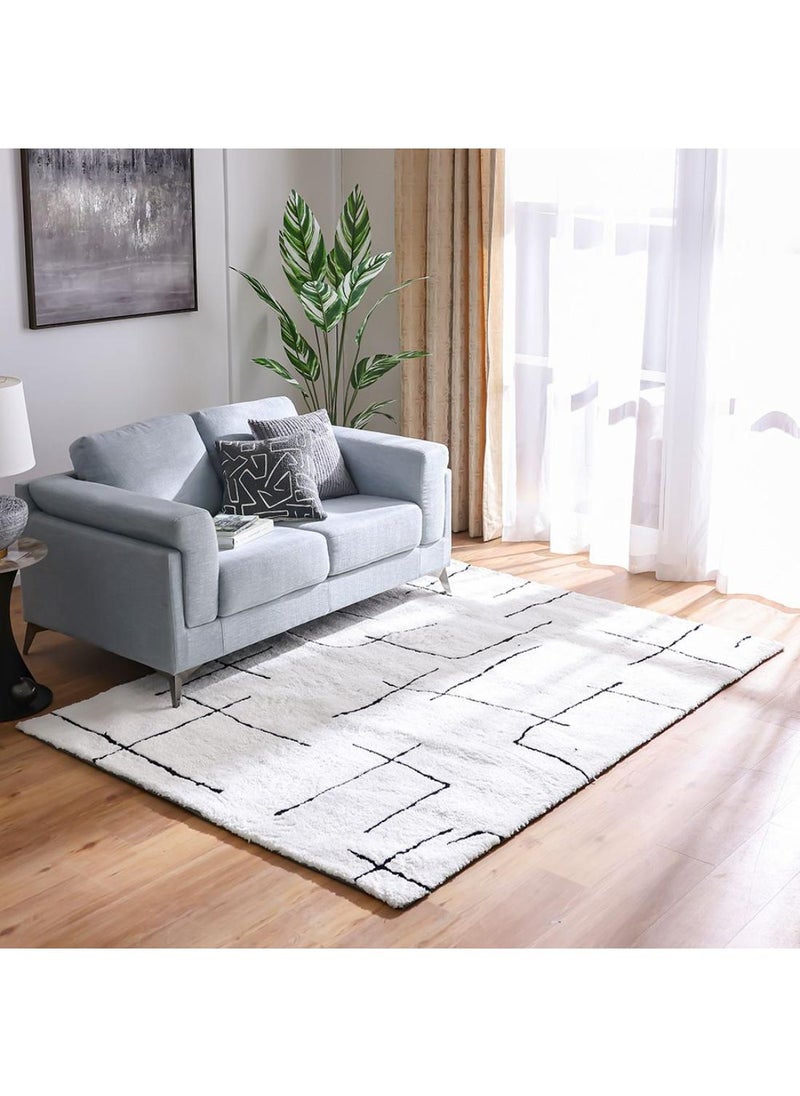 DANUBE HOME Linea Tuftted Shaggy Rugs Rug  Polyester Area Rug Floor Covering L350xW250cm-White Black  - Image 4