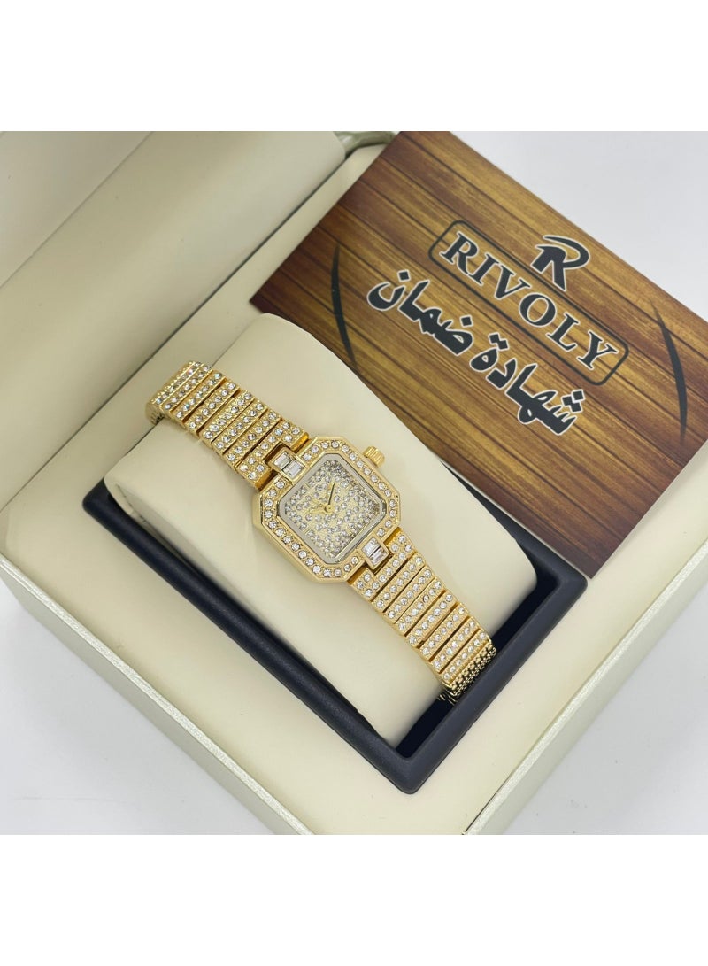 ريفولي ساعة يد نسائية من الفولاذ المقاوم للصدأ مرصعة بالكريستال