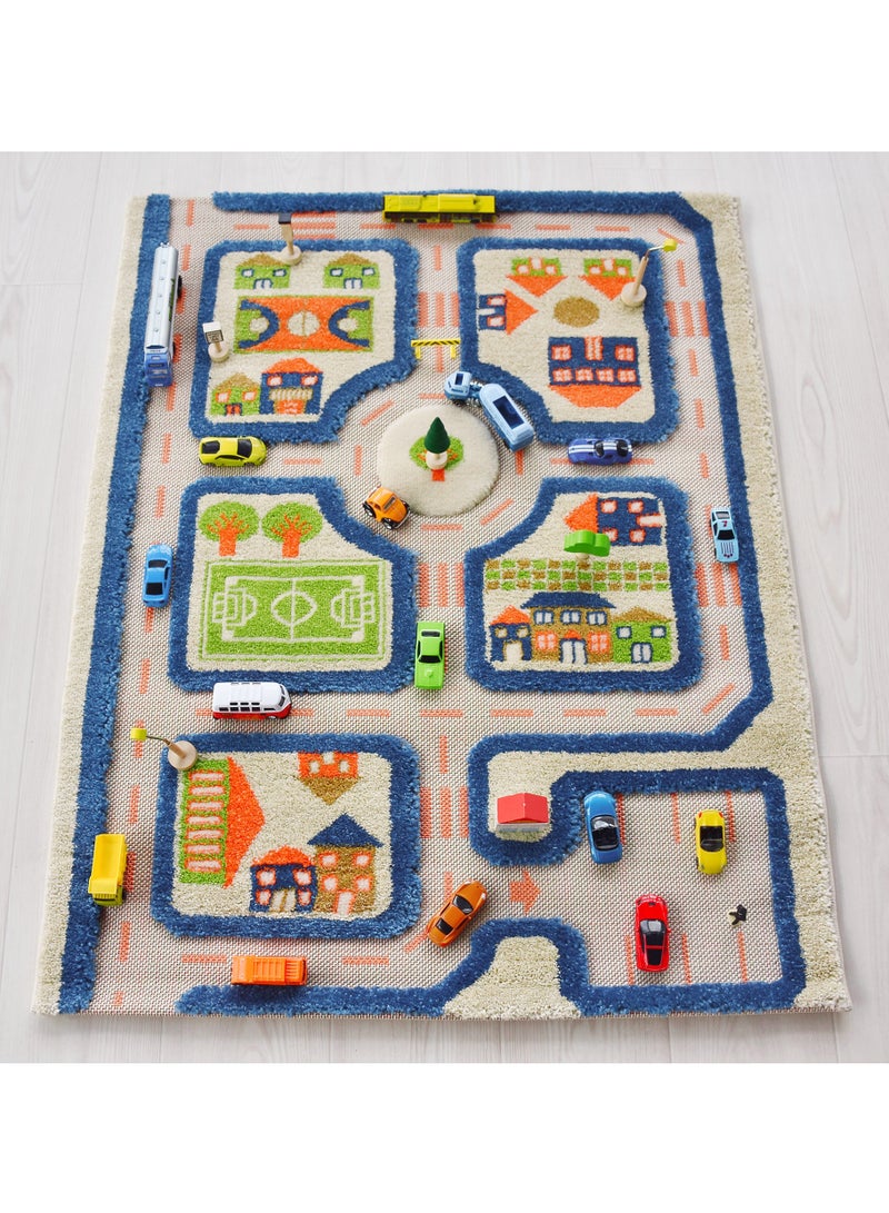 IVI 3D Play Carpet Traffic Design - Small | Blue | Activity Playmat for Kids & Children | Bedroom, Living Room, Nursery Rug | Polypropylene | Foldable | 113 cm x 80 cm - Image 1