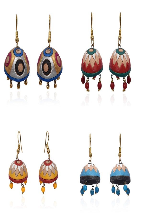 RAI COLLECTION مجموعة راي كوليكشن، أطقم أقراط جومكا من الطين المحروق، أربع قطع للنساء - Image 1