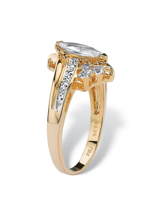 Palm Beach Jewelry Palmbeach 14K Yellow Gold Plated Or .925 Sterling Silver Or Silvertone Marquise Cut Cubic Zirconia Bypass Engagement Ring Size 7  - Image 2