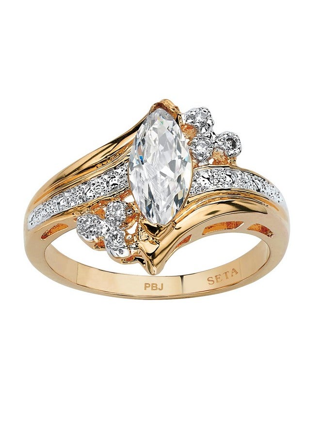 Palm Beach Jewelry Palmbeach 14K Yellow Gold Plated Or .925 Sterling Silver Or Silvertone Marquise Cut Cubic Zirconia Bypass Engagement Ring Size 7  - Image 1