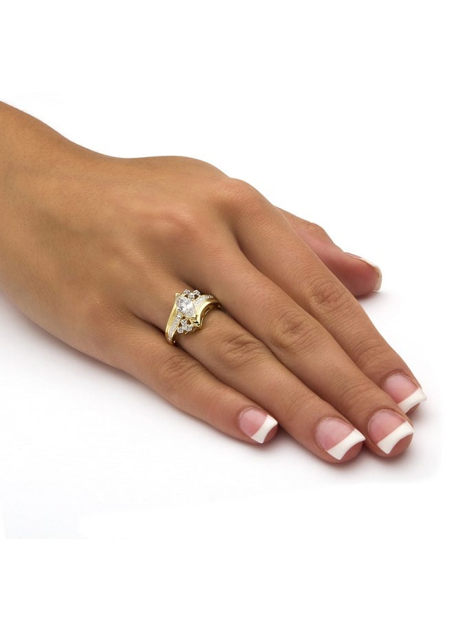 Palm Beach Jewelry Palmbeach 14K Yellow Gold Plated Or .925 Sterling Silver Or Silvertone Marquise Cut Cubic Zirconia Bypass Engagement Ring Size 7  - Image 3