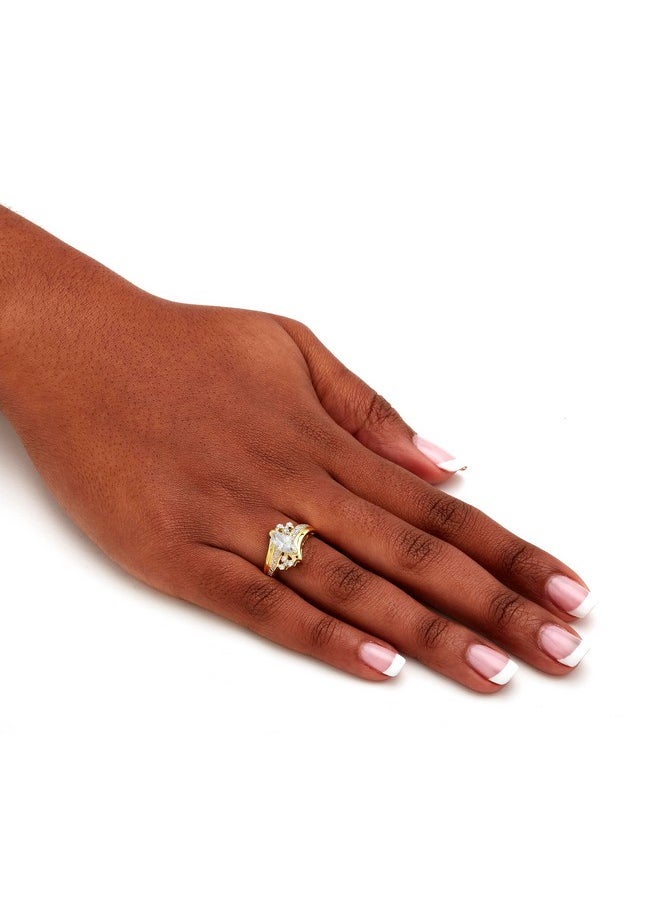 Palm Beach Jewelry Palmbeach 14K Yellow Gold Plated Or .925 Sterling Silver Or Silvertone Marquise Cut Cubic Zirconia Bypass Engagement Ring Size 7  - Image 4