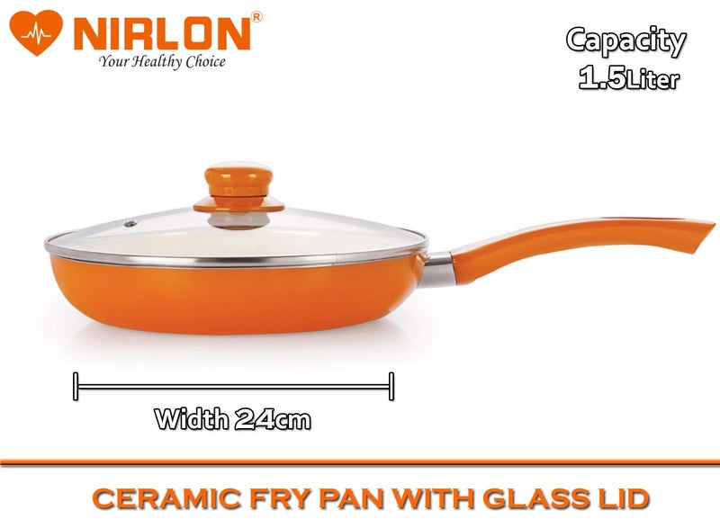 Nirlon Ceramic Nonstick Aluminium Induction Frying Pan with Lid, 1.5 litres, Orange - Image 2
