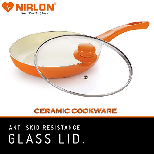 Nirlon Ceramic Nonstick Aluminium Induction Frying Pan with Lid, 1.5 litres, Orange - Image 4