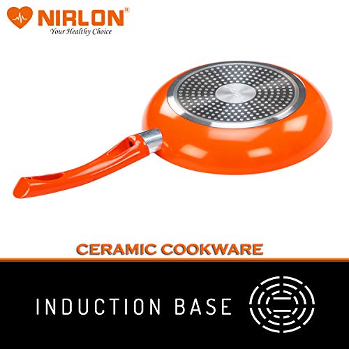 Nirlon Ceramic Nonstick Aluminium Induction Frying Pan with Lid, 1.5 litres, Orange - Image 5