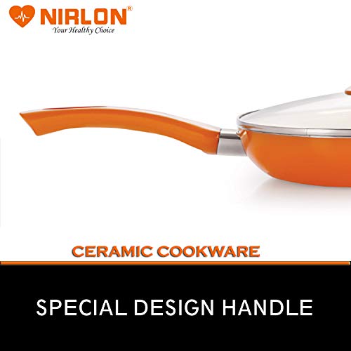 Nirlon Ceramic Nonstick Aluminium Induction Frying Pan with Lid, 1.5 litres, Orange - Image 3