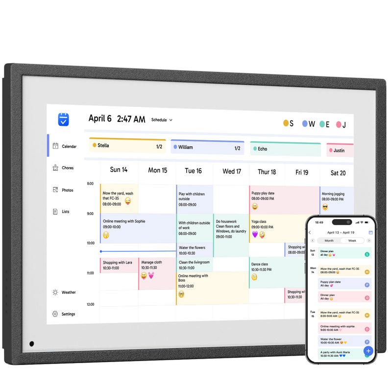 Dragon Touch 101 inch Digital Calendar Chore Chart Interactive Touchscreen Smart Family Planner Hearth Display Desk Digital Calendar Seamless Scheduling Black