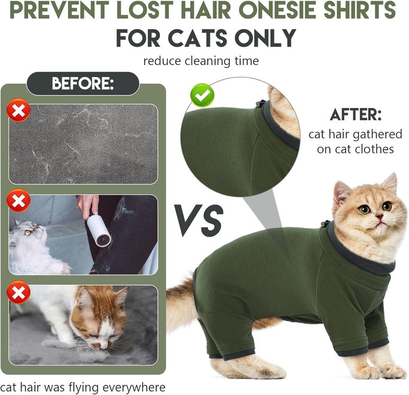 ADNIKIA Cat Pajamas for Cats Only, Sticky Hair Cat Clothes, Sphynx Hairless Cats Sweater, Cat Onesie for Cats After Surgery Female Male, Prevent Lost Hair Kitten Onesie Shirts Costumes Outfits for Pet, Green - Image 3