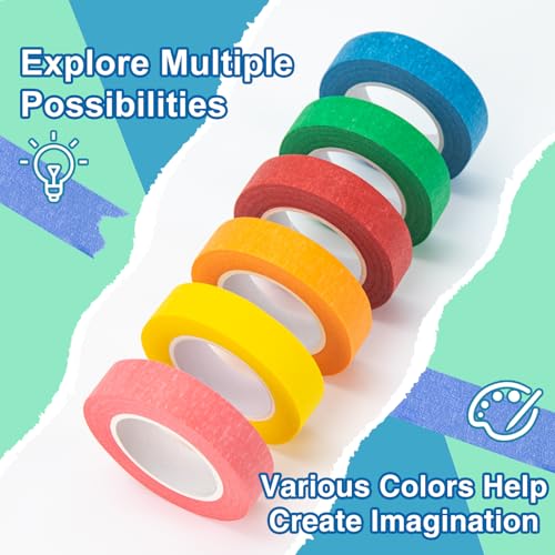 OWLKELA Colored Masking Tape 0.6" x 16 Yard Per Roll, 6 Rolls Rainbow Colors Painting Tapes, Painters Tape, Craft Tape, Labeling Tape, Paper Tape for Crafts & DIY Projects - Image 3