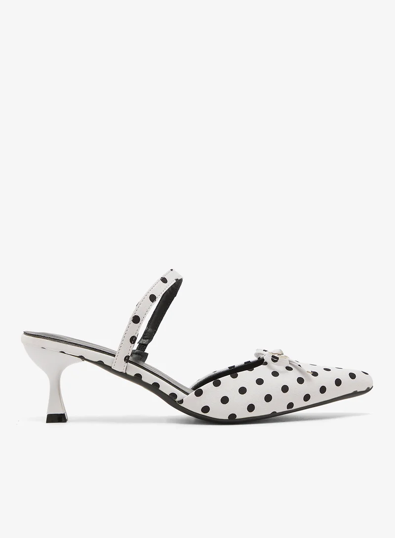 ELLA Polka Dot Bow Detail Sling Back Mid Heel Pumps