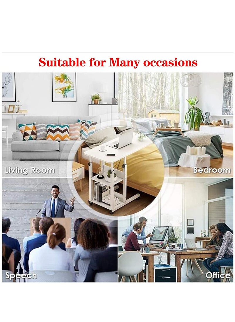 XiuWoo - 2 in 1 Height Adjustable Bedside Laptop Desk and Overbed Side End Table with Mobile Wheels and with Storage Shelves - Image 1
