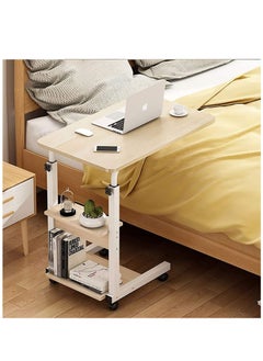 2 in 1 Height Adjustable Bedside Laptop Desk and Overbed Side End Table with Mobile Wheels and with Storage Shelves