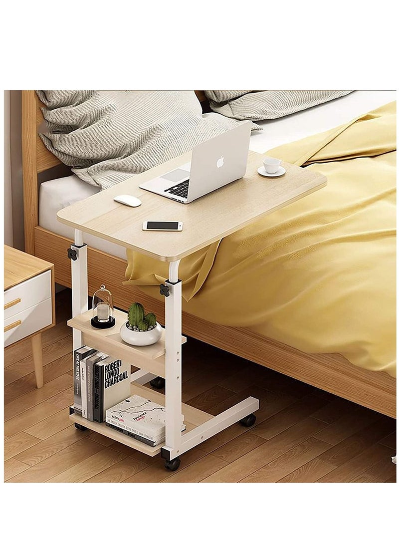XiuWoo - 2 in 1 Height Adjustable Bedside Laptop Desk and Overbed Side End Table with Mobile Wheels and with Storage Shelves - Image 1