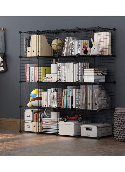 Wire Cube Storage 16 Cubes Organizer Metal Grids Storage Bookshelf Bookcase Closet Storage DIY Storage Shelves Multi-Use DIY Storage Cube Shelf for Books Toys Clothes Tools