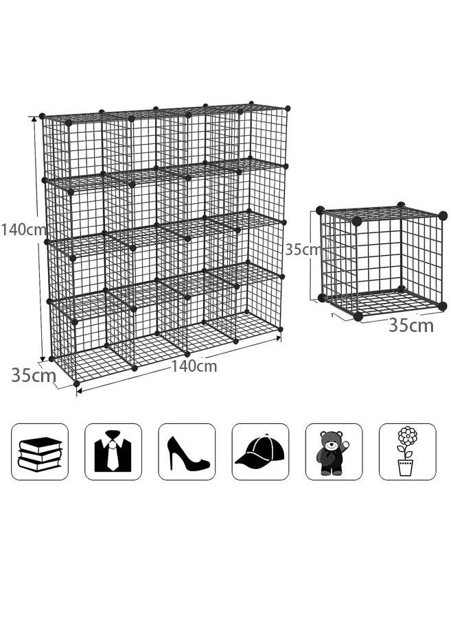 Generic - Wire Cube Storage 16 Cubes Organizer Metal Grids Storage Bookshelf Bookcase Closet Storage DIY Storage Shelves Multi-Use DIY Storage Cube Shelf for Books Toys Clothes Tools - Image 1